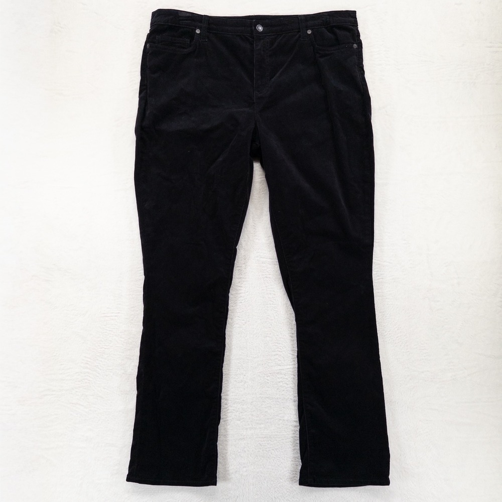 Lands' End Womens Corduroy Pants 18 Black Mid Rise Straight Leg Stretch Classic